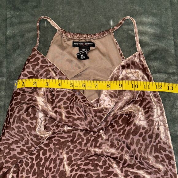Y2K New York & Company Halter Top Womens Medium Brown Animal Print Cowl Neck - Picture 4 of 6